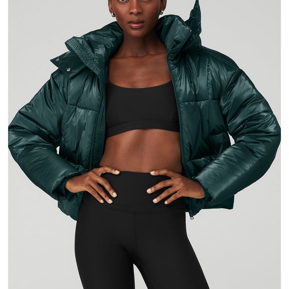 Alo Pearlized Pristine Puffer, Women's Midnight Green Puffer Jacket